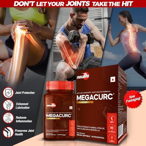 VITROVEA VITROVEA Neulife MEGACURC Nano-Curcumin + Triple Strength Fish Oil with 10X Boswellia Power - Advanced Joint Support - High Absorption Formula - 60 Softgels - Omega 3, Anti-Inflammatory Supplement