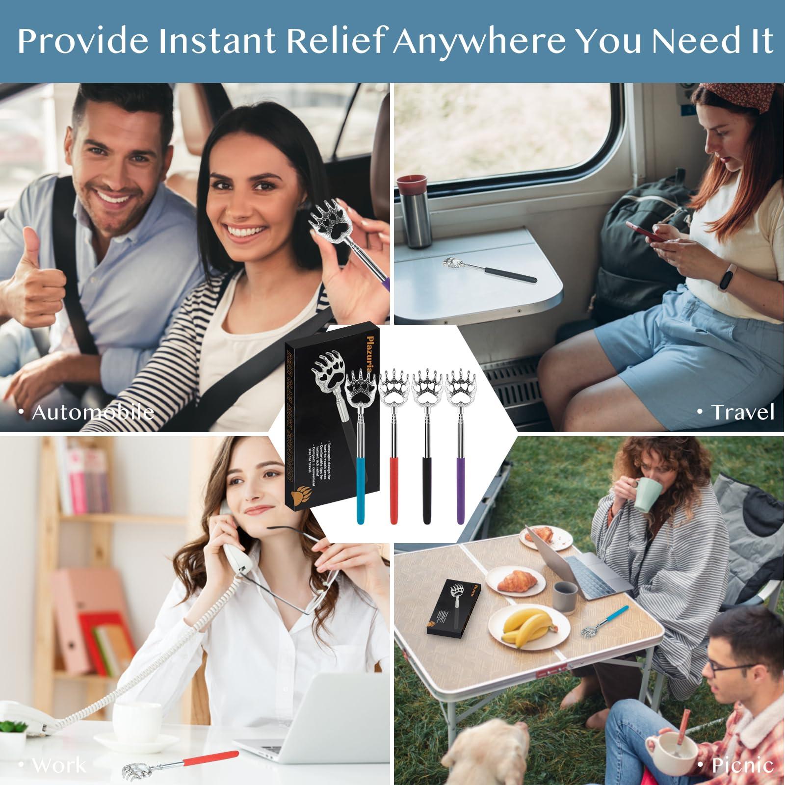 Plazuria (4-Pack) Plazuria Portable Extendable Telescopic Bear Claws Metal Back Scratchers/Hand Massager/Backslap with Rubber Handles