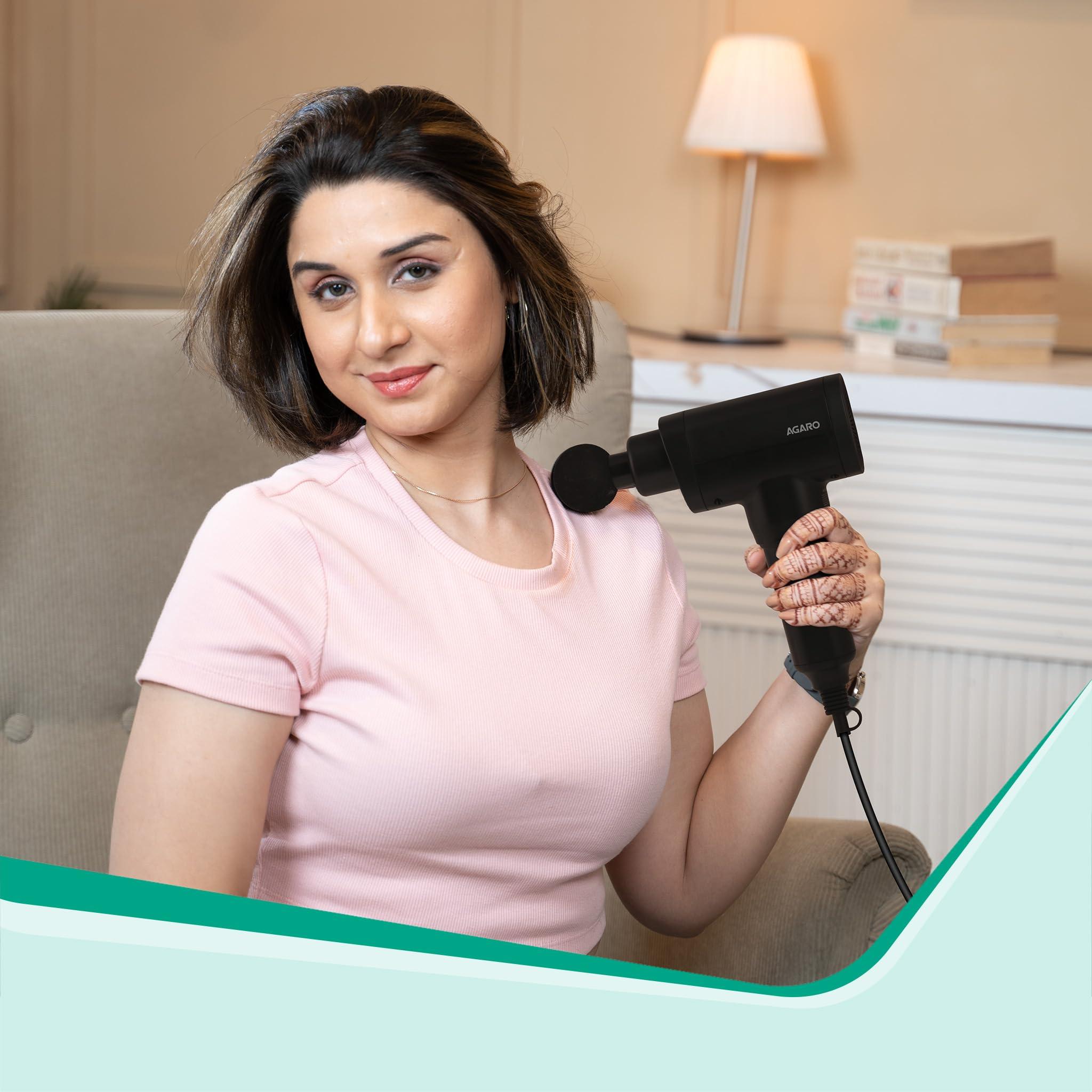 AGARO AGARO Impact Handheld Deep Tissue Percussion Gun Massager,Massage Machine, Body Massager, 6 Massage Heads, 5 Speed, For Deep Tissue Massage, Body Relaxation & Pain Relief (Black)