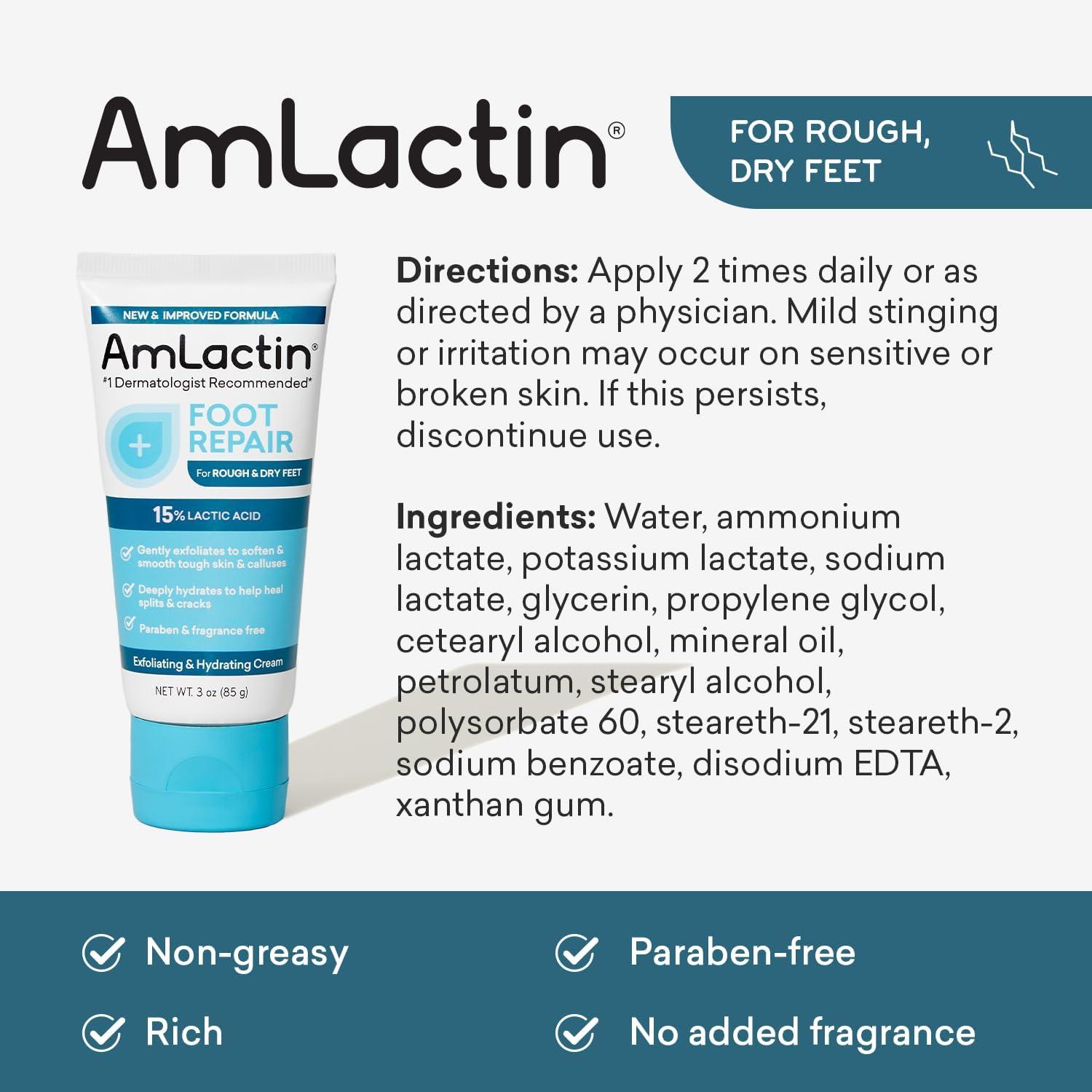 Generic AmLactin Foot Repair Foot Cream Therapy, Foot Cream for Dry Cracked Heels - 3 Oz Tube