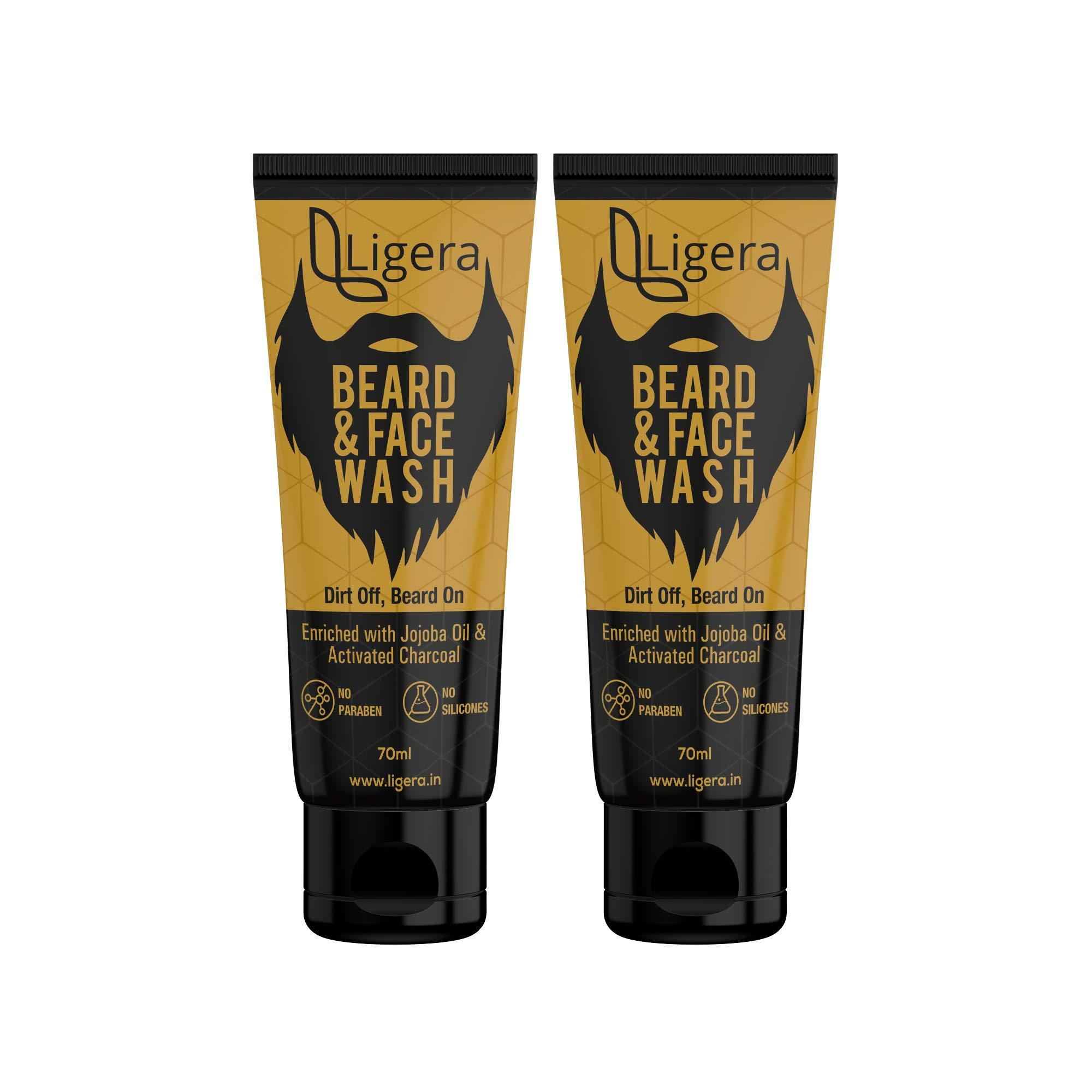 Ligera Ligera Face & Beard Wash For Men with Activated Charcoal, Jojoba & Vitamin E | Made in India (Pack Of 2)
