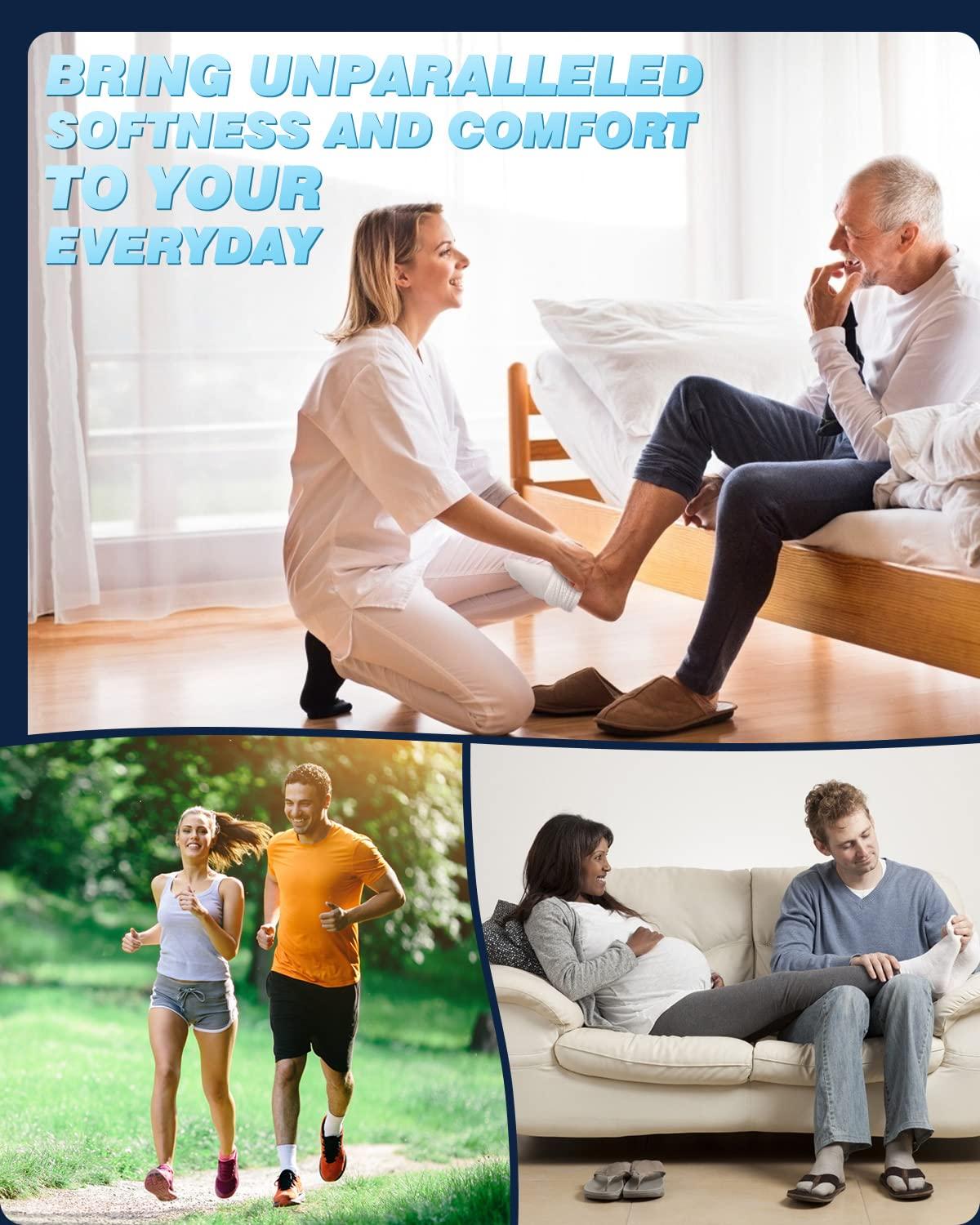 LIN LIN Diabetic Socks for Men & Women, 6 Pairs Crew/Ankle Socks with Cushion, Non-Binding, Extra Wide Top, Loose Fit