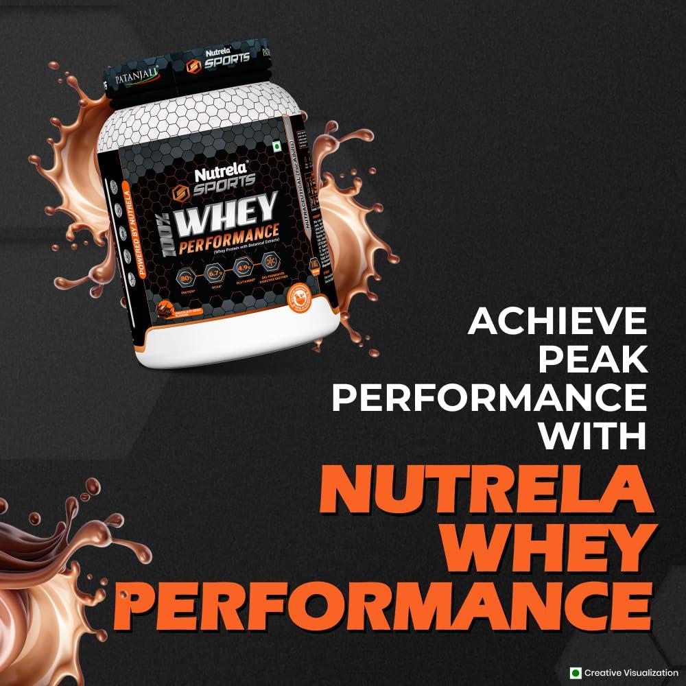 NUTRELA NUTRELA Sports Patanjali Premium 100% Whey Concentrate with Isolate Protein Powder | 80% Protein, 6.7g BCAA, 4.9g Glutamine | 1kg  Irish Chocolate Flavour
