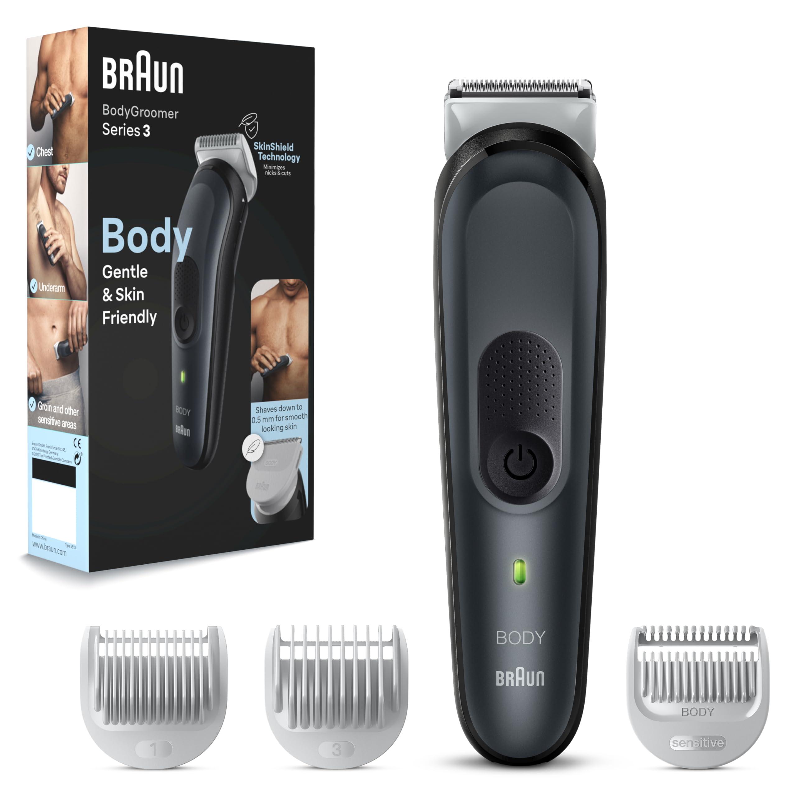Braun Braun Body Groomer 3 for Men from Gillette, BG3340, Manscaping Tool, SkinShield Technology, Sensitive Comb, Lifetime Sharp Metal Blade, Body Groomer for Men, Gray/Black