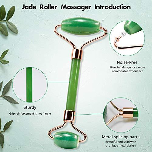 SAMJU SAMJU Premium Jade Roller & Gua Sha Set - Face Roller Massage Tool, Green Aventurine Applicator for Face, Neck and Body Muscle - Relaxing and Stimulating Blood Flow, Relieve Fine Lines & Wrinkles