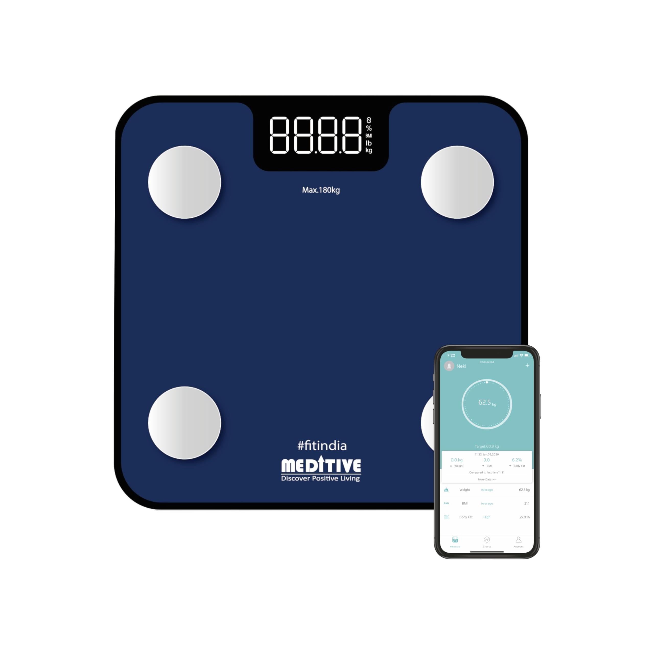 MEDITIVE MEDITIVE Digital Human Weighing Scale for Body weight, Durable Glass Platform, BMI Bluetooth Scale, (Minimum Weight: 7Kg, Maximum Weight: 180 Kg)
