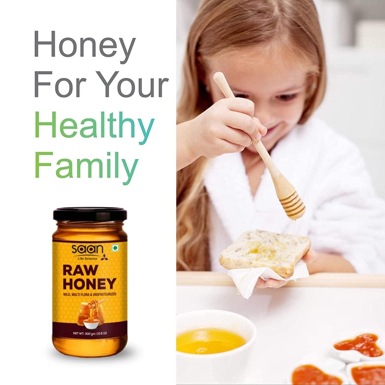 SAAN LIFE SCIENCE SAAN Honey, Raw Organic Forest Honey, Wild, Unprocessed, Unheated, Non Pasteurized, Original Honey 100% pure and Natural, Collected From Deep Forest Apis Dorsata (1200 gm (Pack of 4))