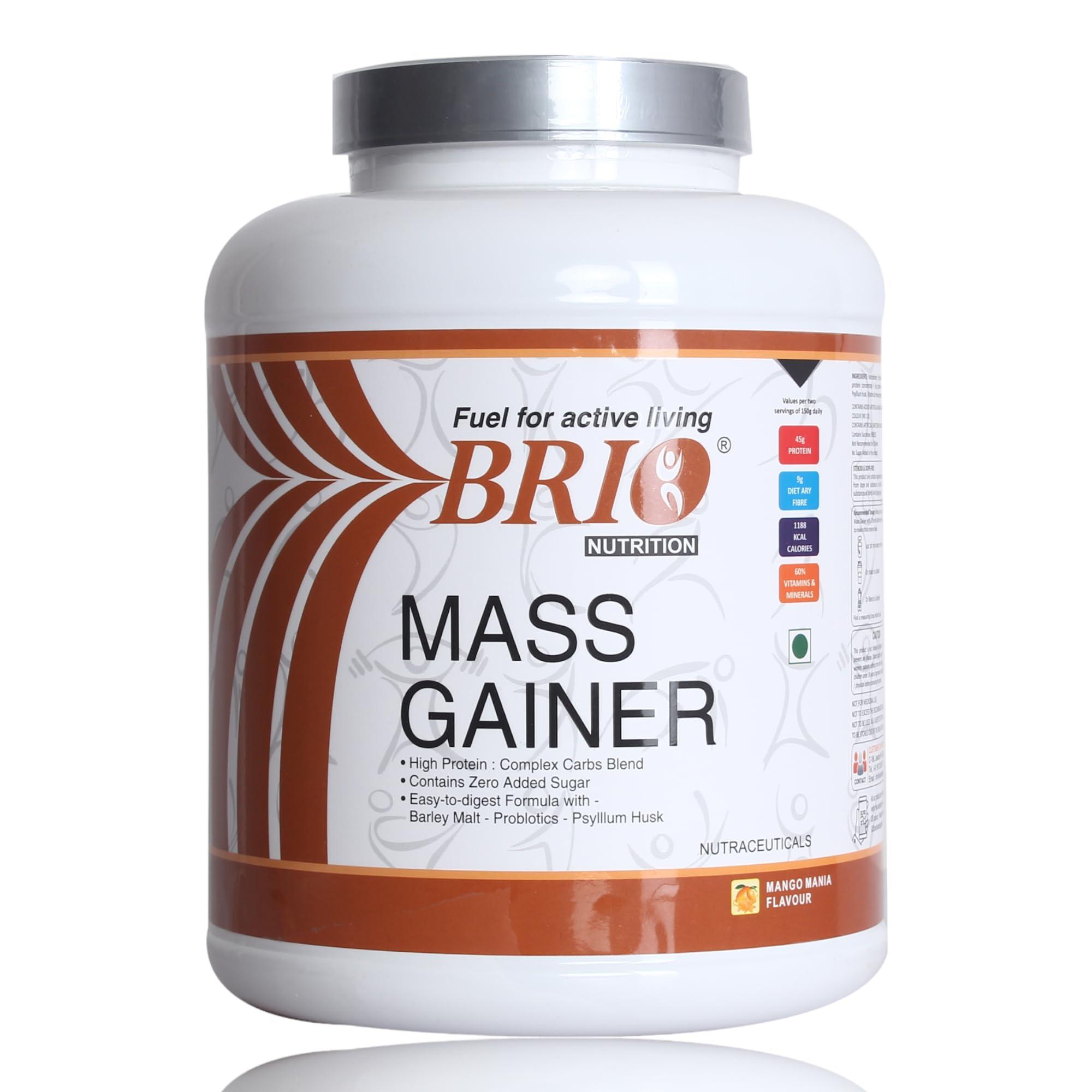BRIO NUTRITION BRIO NUTRITION Mass Gainer High Protein Complex Carbs Blend With Easy To Digest Formula Barley Malt Probiotics | Gainer - 3kg Pack (Mango Mania Flavour)
