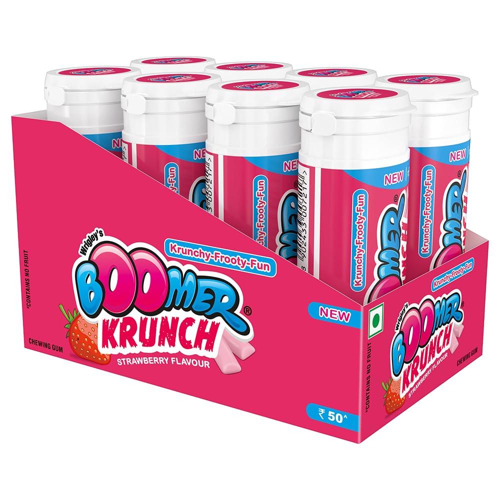 Boomer Boomer Krunch Chewing Gum | Strawberry Flavour Bubble Gum | Long-Lasting Taste & Fun | Pocket-Friendly & Easy to Carry Tube | Show Box Pack |230.4 g
