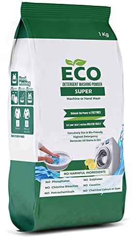 ECO ECO Detergent Washing Powder No Harmful Ingredients | made with Natural ingredients, Phosphate free No Sulphates, No Caustics | Laundry Detergent Powder for Front & Top Load (1 Kg, Super)