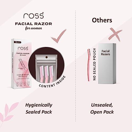 Ross Ross Facial Razor for Women | SEALED PACK | Instant & Pain Free Hair Removal | Eyebrows, Upper Lip, Forehead, Peach Fuzz, Chin, Sideburns(Packof3)