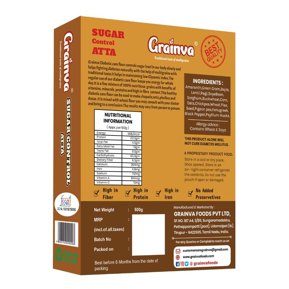 Grainva Grainva Sugar Free Attar or Flour 500gm Pack of 2 | Clinically certified Low GI| Helps Control Blood Sugar Levels Naturally | High Fiber | Diabetic Friendly | Multi Millet Mix | Multigrain Atta