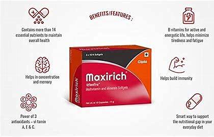 Cipla Cipla Maxirich Daily Multivitamin (60 Softgels) For Men & Women With Essential Nutrients, Vitamins, Minerals, Anti-oxidants For Building Immunity & Energy (6 X 10 Softgels)