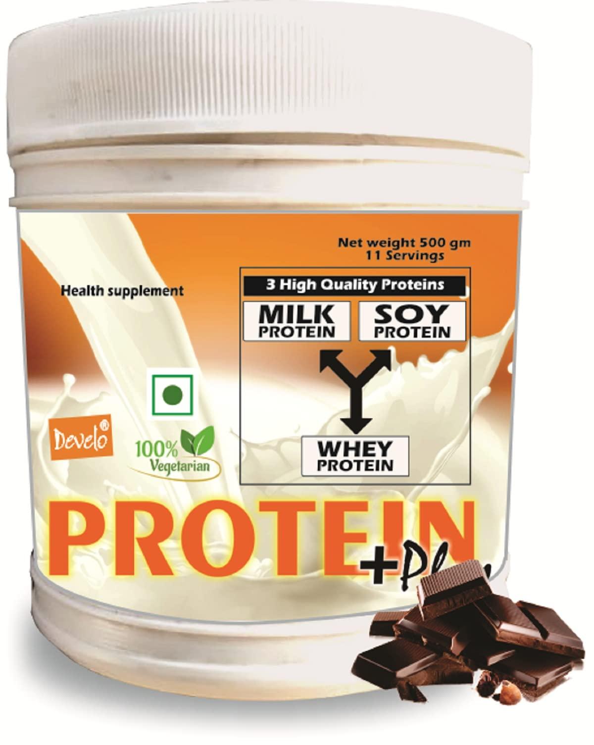 DEVELO Develo Protein Powder for Men & Women, Whey, Milk & Soy (Triple Protein)  500 g Chocolate