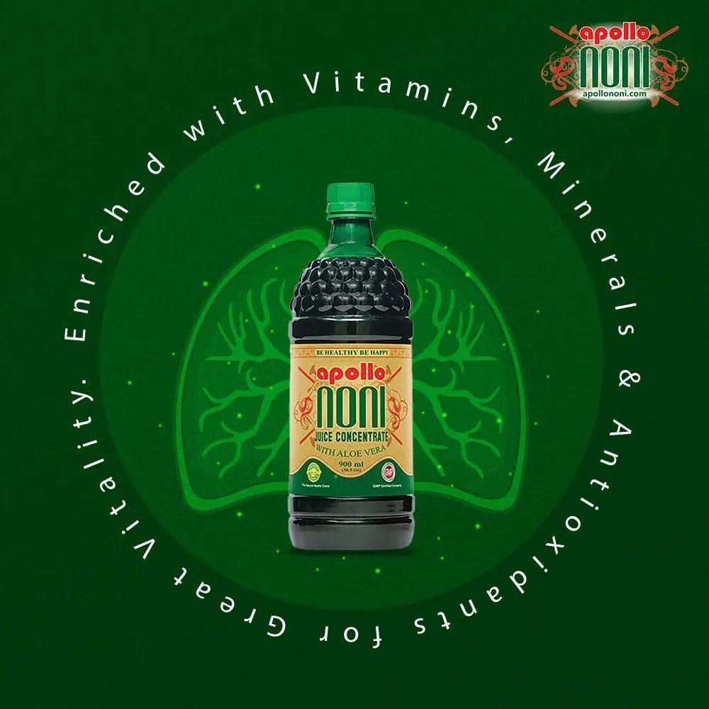 apollo NONI Apollo Noni Juice Concentrate with Aloe Vera 900ml | Natural Immunity Booster Juice with Pure Noni Fruit Extract | Rich in Antioxidants, Enhance energy | Sugar Free Noni Juice