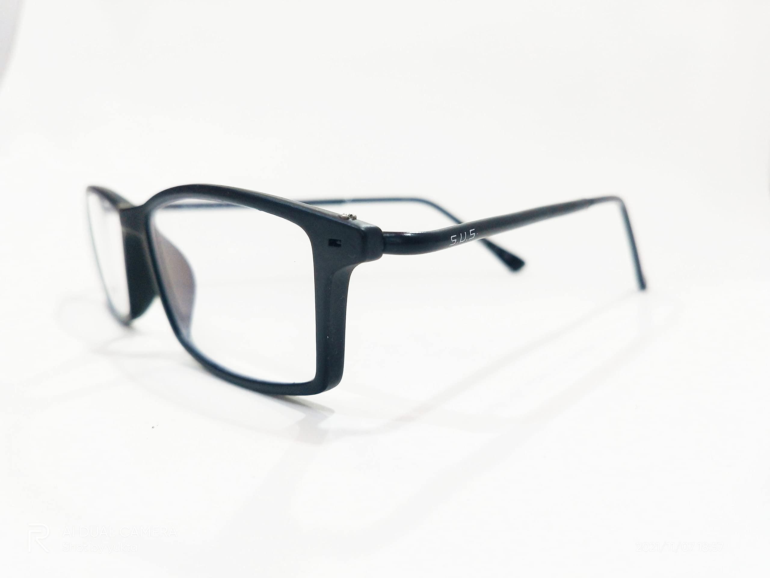 S.U.S Eyewear S.U.S Plastic Frame 007 Blue Cut Anti-Glare Spectacles with Reading Glasses (+2.00) (Black)