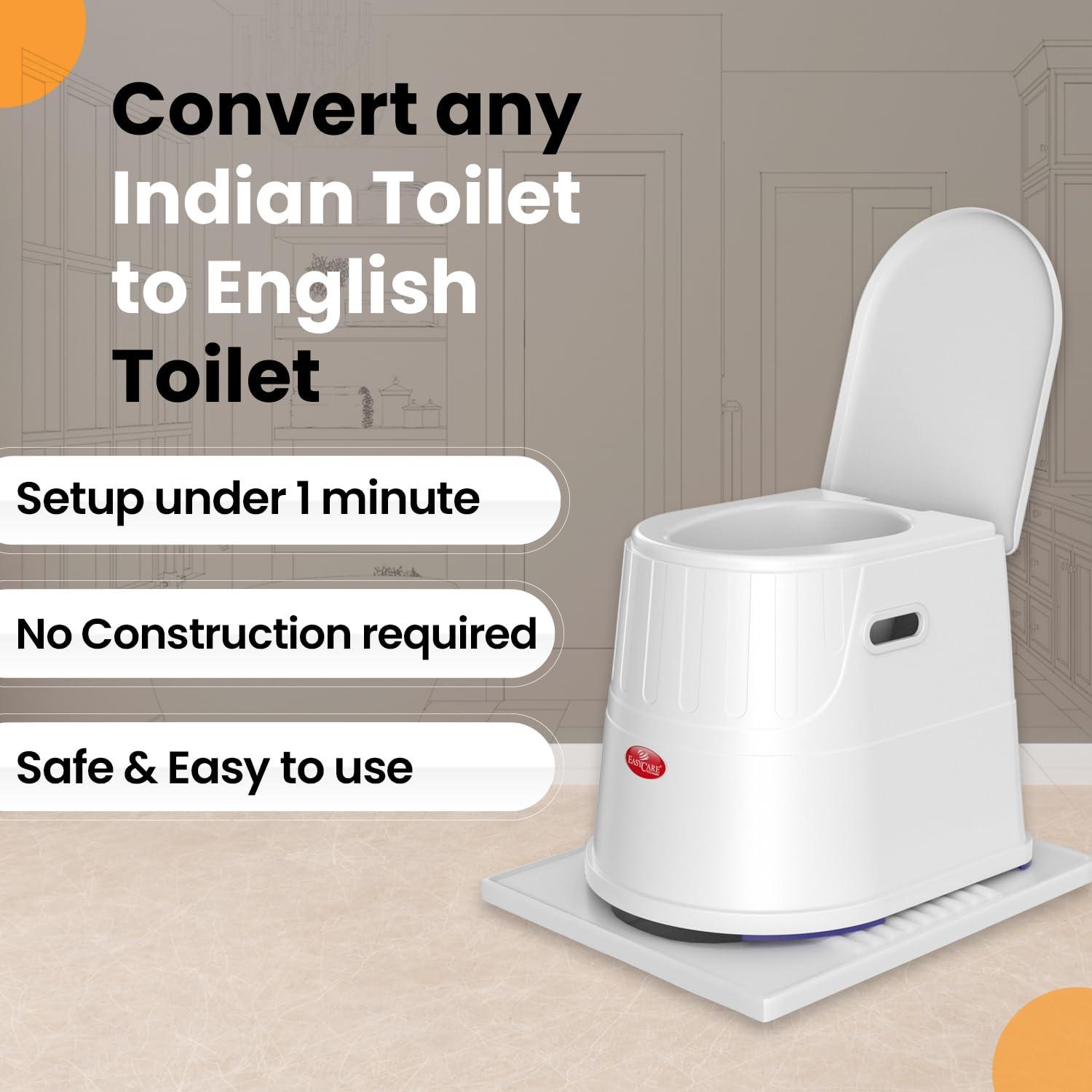 EASYCARE EASYCARE Heavy Duty Portable Indian to Western Toilet Converter | Commode Stool for Patients, Adults, Elderly, Kids, Handicap | Portable Toilet Seat | Toilet Chair I Capacity Upto 110 Kgs