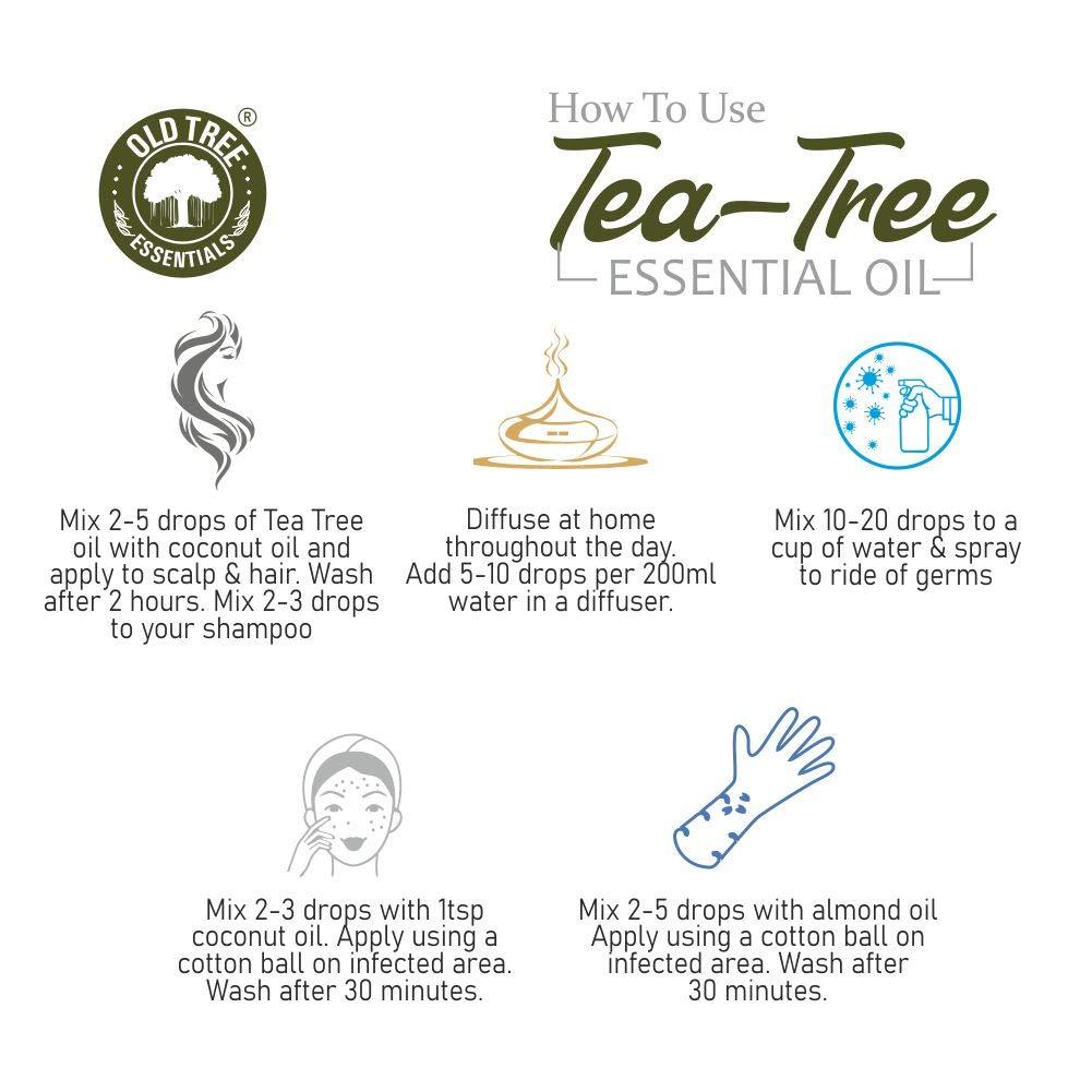 Old Tree Old Tree Pure & Natural Tea Tree Essential Oil (15ml) - for Skin, Diffusers, Hair, Body, Acne, Nail care - Undiluted Essential Oil with Dropper for Aroma Therapy and Stress Relief