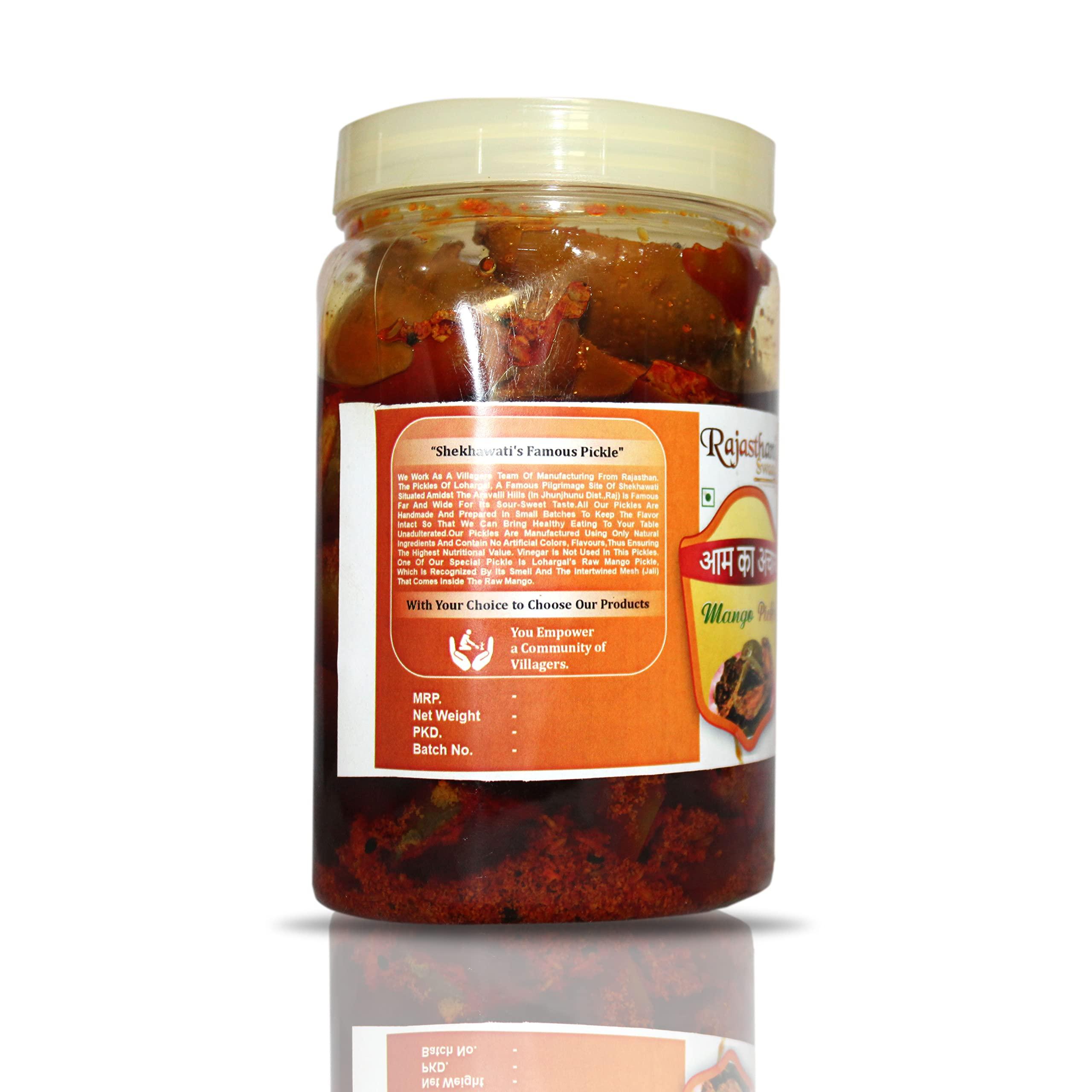 Rajasthani Swaad Rajasthani Swaad Raw Mango Pickle Homemade Marwadi Aam Ka Achar | Traditional Rajasthani Keri Achar | Less Oil | Jar of 400 Grams
