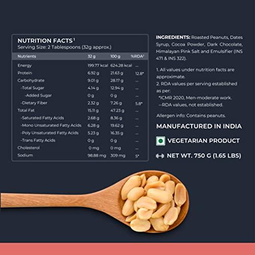 Nutrabay Nutrabay Foods Peanut Butter (Creamy) - Chocolate Intense, 750g | 100% Roasted Peanuts, 22g Protein, Zero Cholesterol, Vegan, Gluten Free, Non GMO