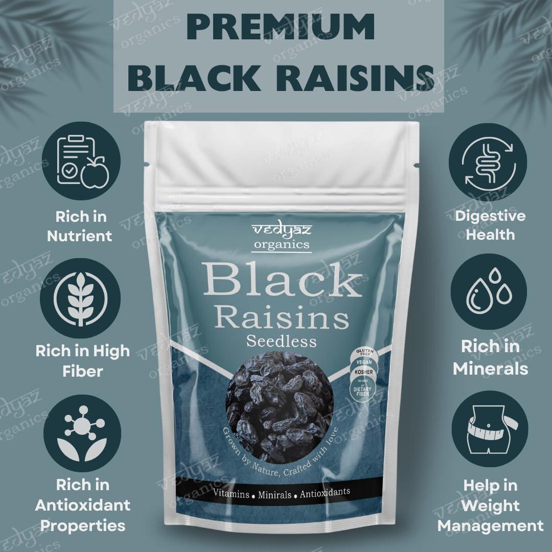 Vedyaz Organics Vedyaz Organics Black Raisins Seedless - 500gm -Afghani kishmish/Dry grapes kishmish/kali kishmish/Rich in antioxidants