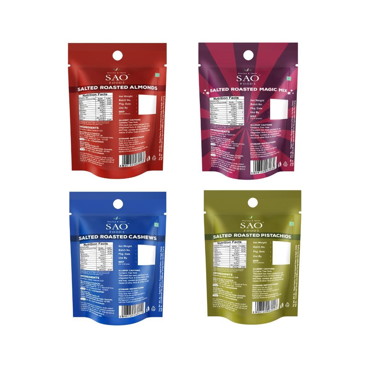 Stories & Ideas SAO Foods Stories & Ideas SAO Foods Roasted & Salted Assorted Dry Fruits Box Snacking Packs Of 12 Grm Each,Magic Mix: 8 Small Packs + Almonds: 4 Small Packs + Cashews: 4 Small Packs + Pistachios: 4 Small Packs