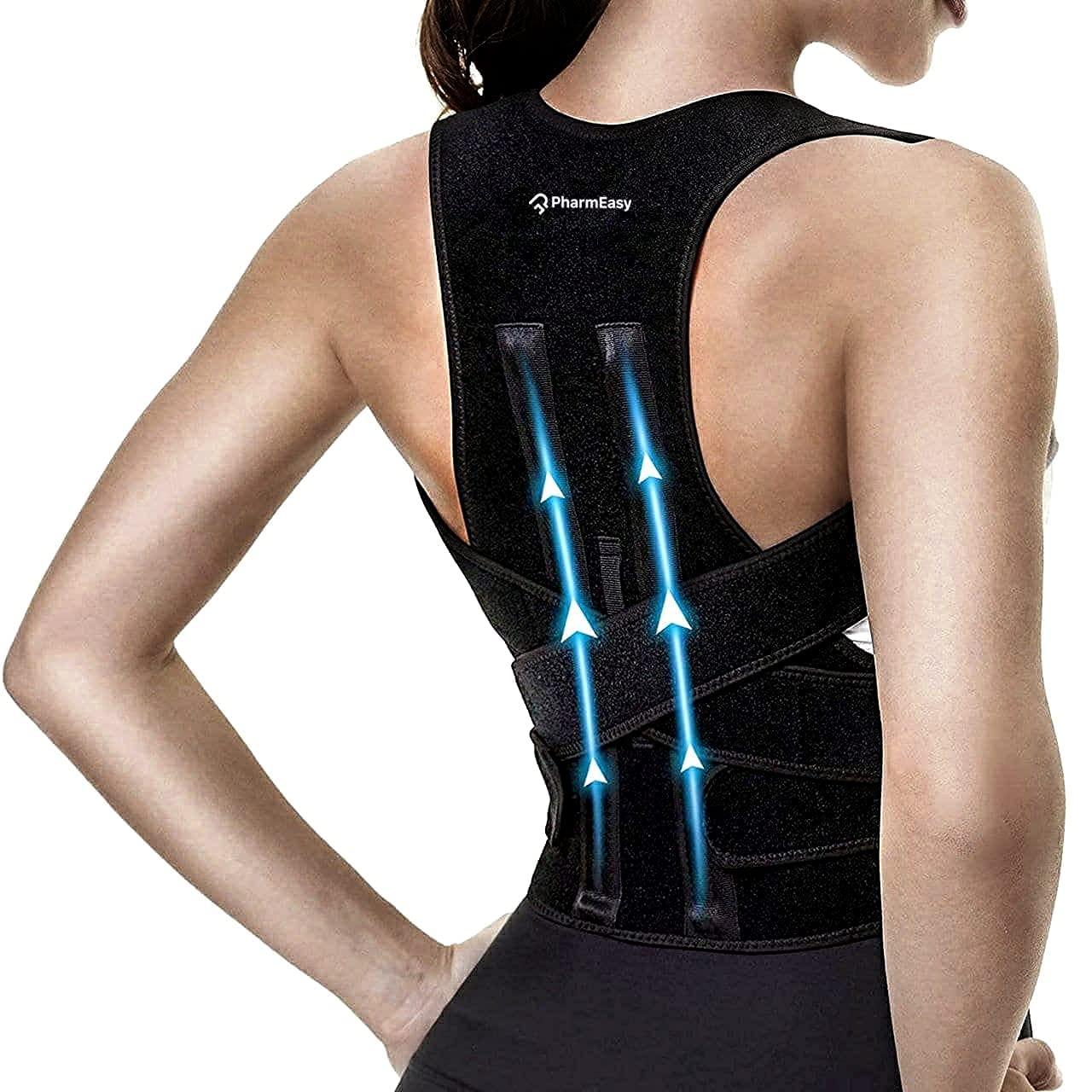 PharmEasy PharmEasy Premium Magnetic Back Brace Posture Corrector For Men Shoulder Support Belt For Men And Women, Belt For Lower & Upper Back Pain Relief With Back Support Plates Man & Woman Universal (Large)