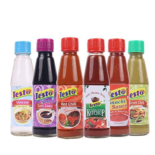 TESTO Testo Tomato Ketchup, Red Chilli, Green Chilli, Soya Sauce, Vinegar, Snacks Sauce Combo Pack 200 grams Bottles Each