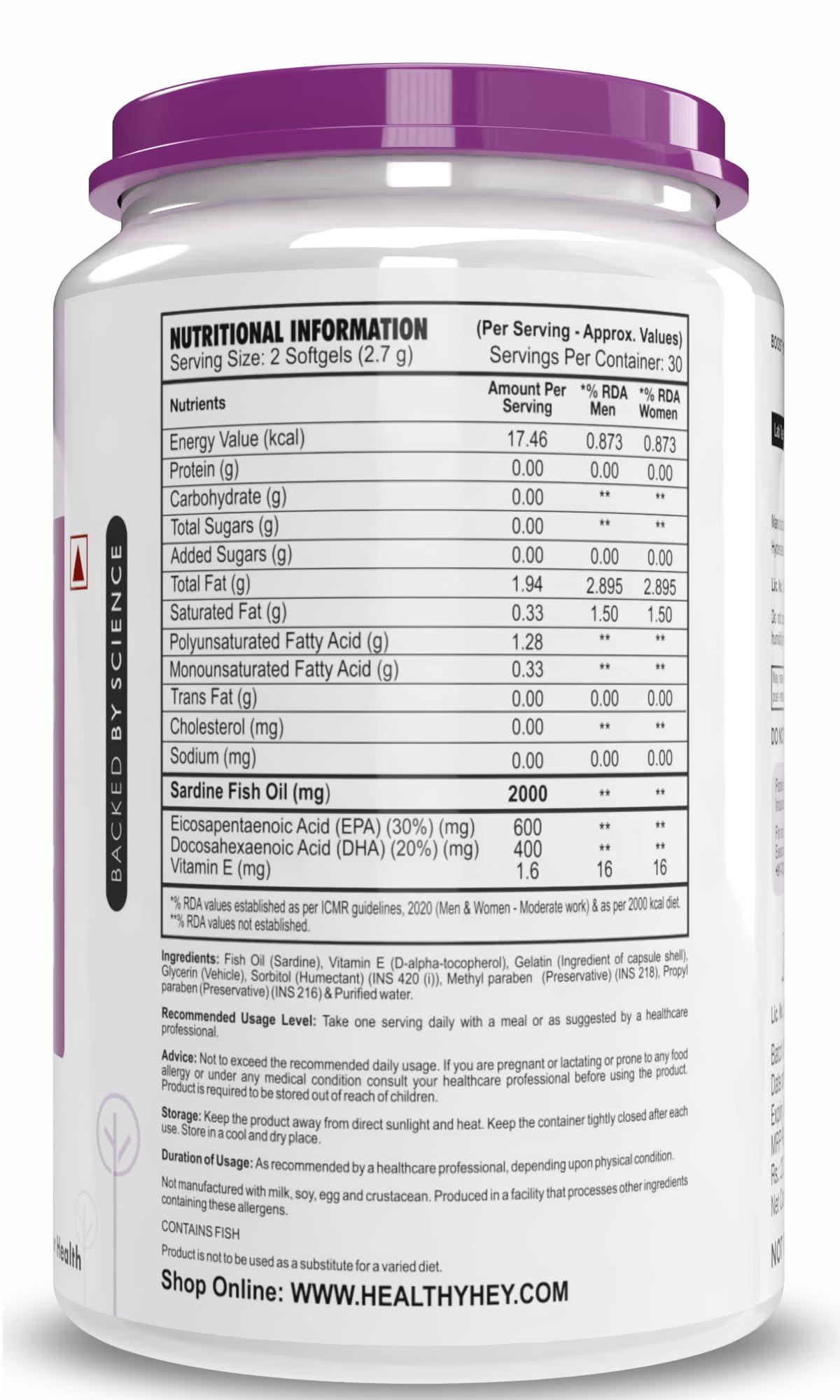 HealthyHey Nutrition HealthyHey Nutrition Fish Oil - Omega 3 Mercury Free (2000 Mg) Burpless - 60 Softgel (600 EPA & 400 DHA) - Pack of 4
