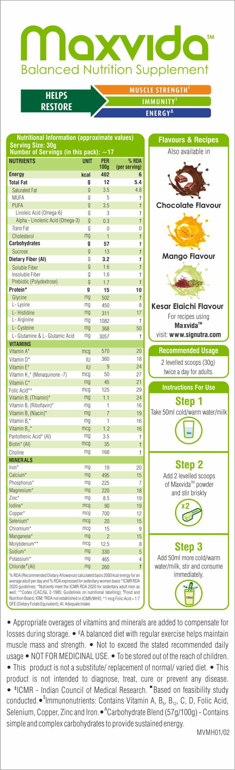 Maxvida Maxvida Balanced Nutrition Supplement for Adults (Vanilla Flavored, 500g)