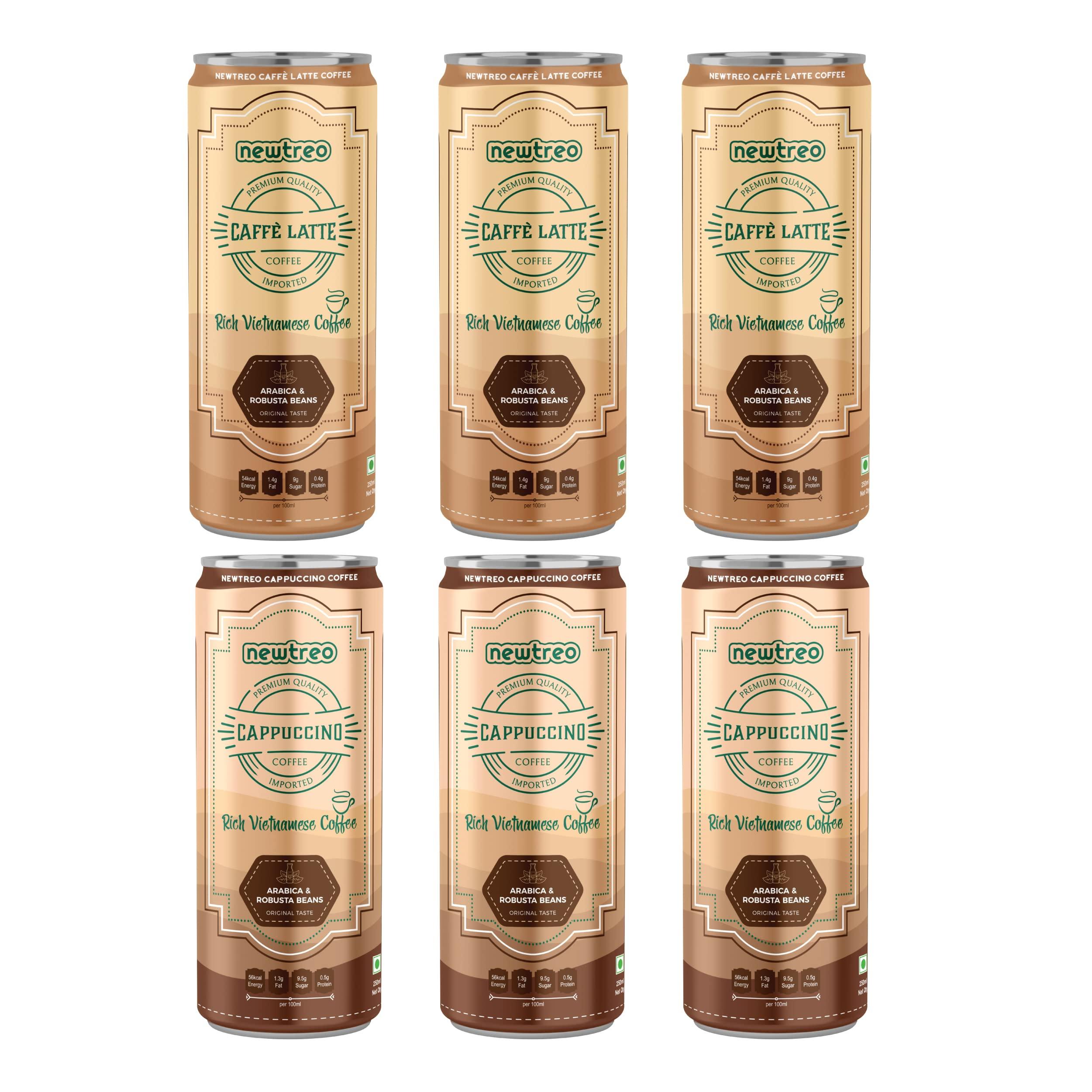 Newtreo Newtreo Vietnamese Coffee | 3 x Caffè Latte & 3 x Cappuccino Coffee Combo I Arabica & Robusta Beans | Premium Coffee Drink | Imported from Vietnam | 6 x 250ml cans