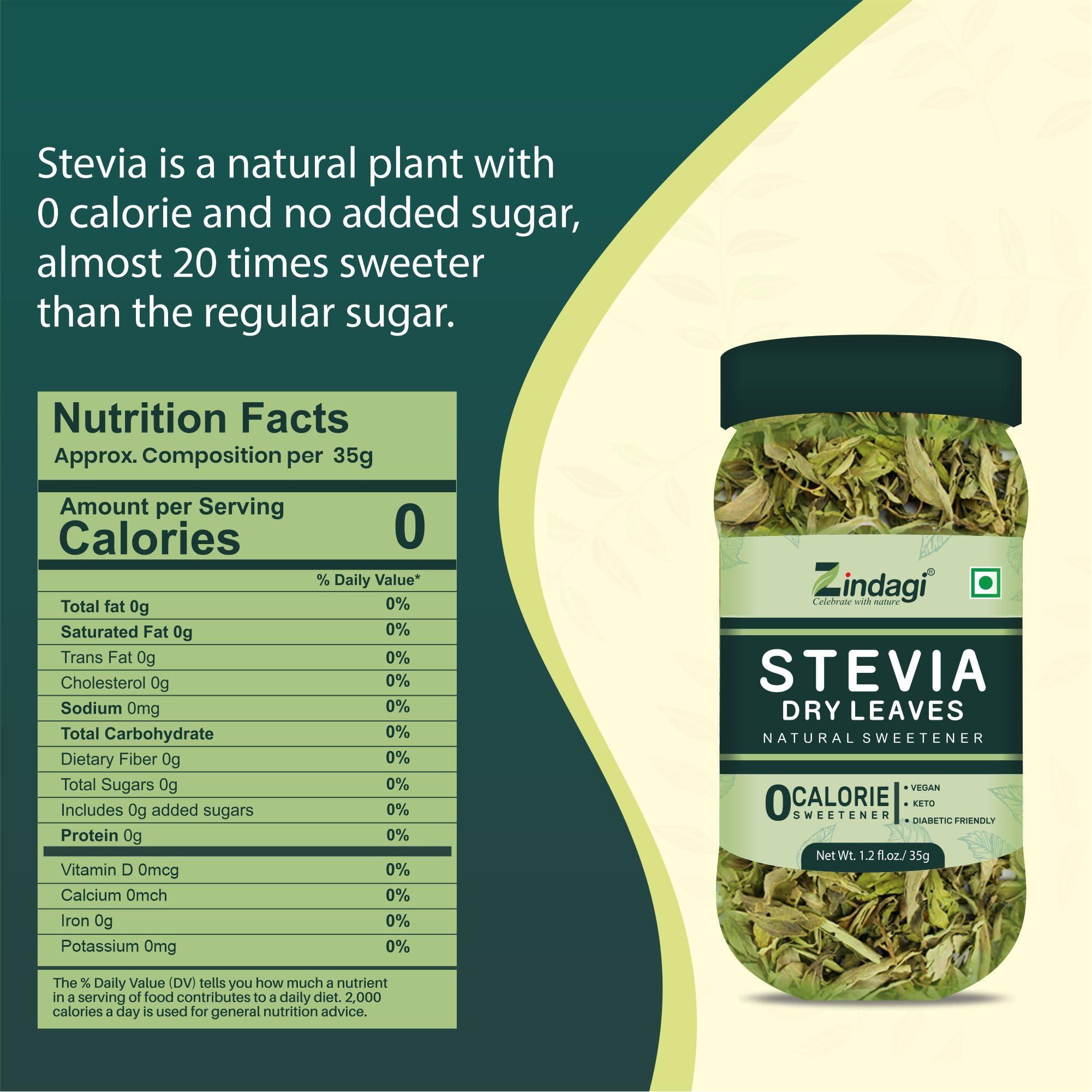 ZINDAGI Zindagi Stevia Dry Leaves 35gm & Stevia White Powder 50gm - Natural Stevia Sugar Subsitute - Sugarfree (Stevia Combo Pack)