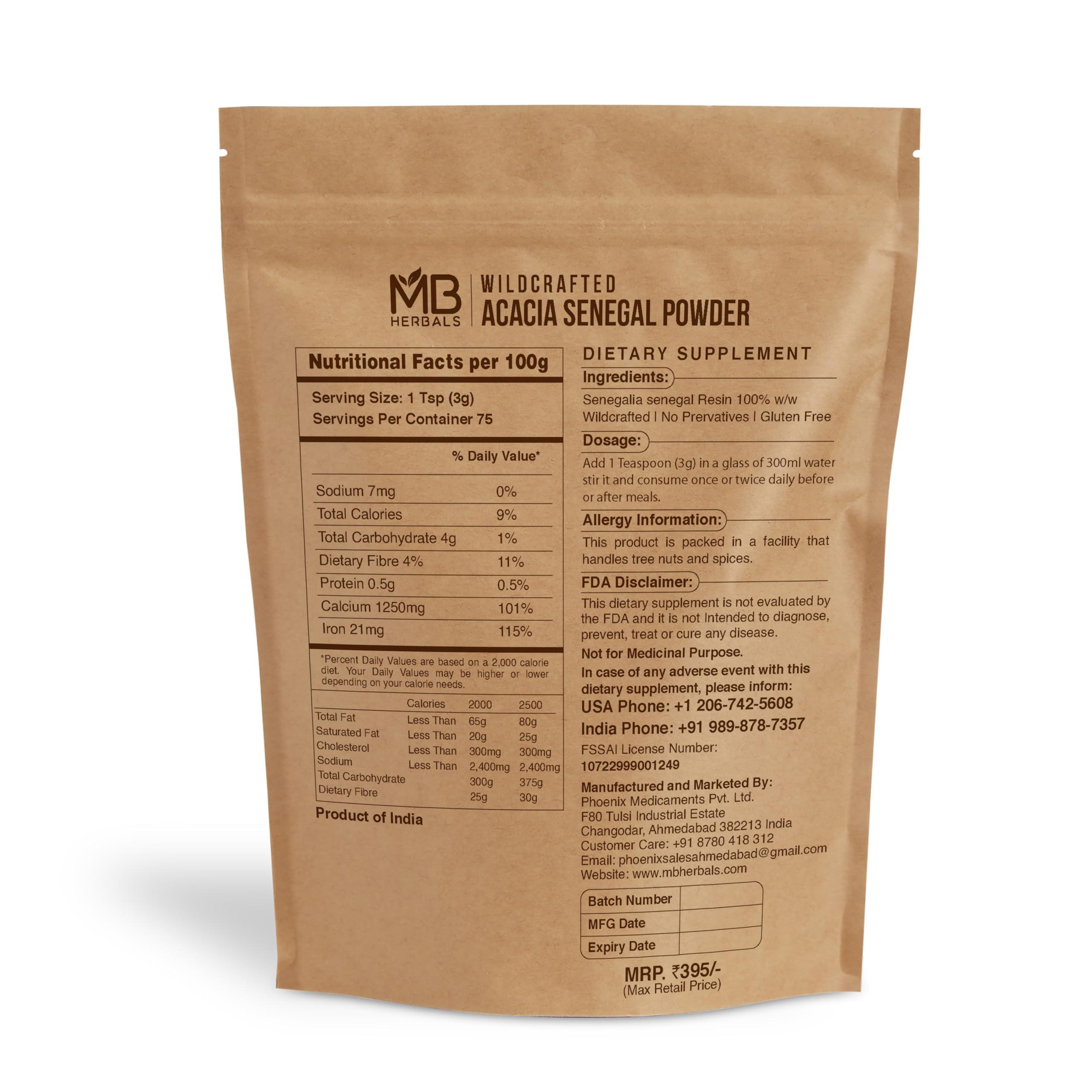 MB Herbals MB Herbals Gum Arabic Powder 227g | Senegalia senegal | Acacia senegal Powder | Plant Based Edible Gum Powder | Origin: Senegal, Africa