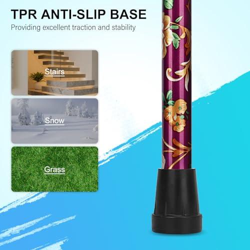 supregear supregear Folding Cane, Lightweight 5-Level Height Adjustable Walking Stick with Wrist Strap and T Handle Travel Cane for Elderly Disabled Men Women Balancing Mobility Aid Portable Cane, Floral Purple