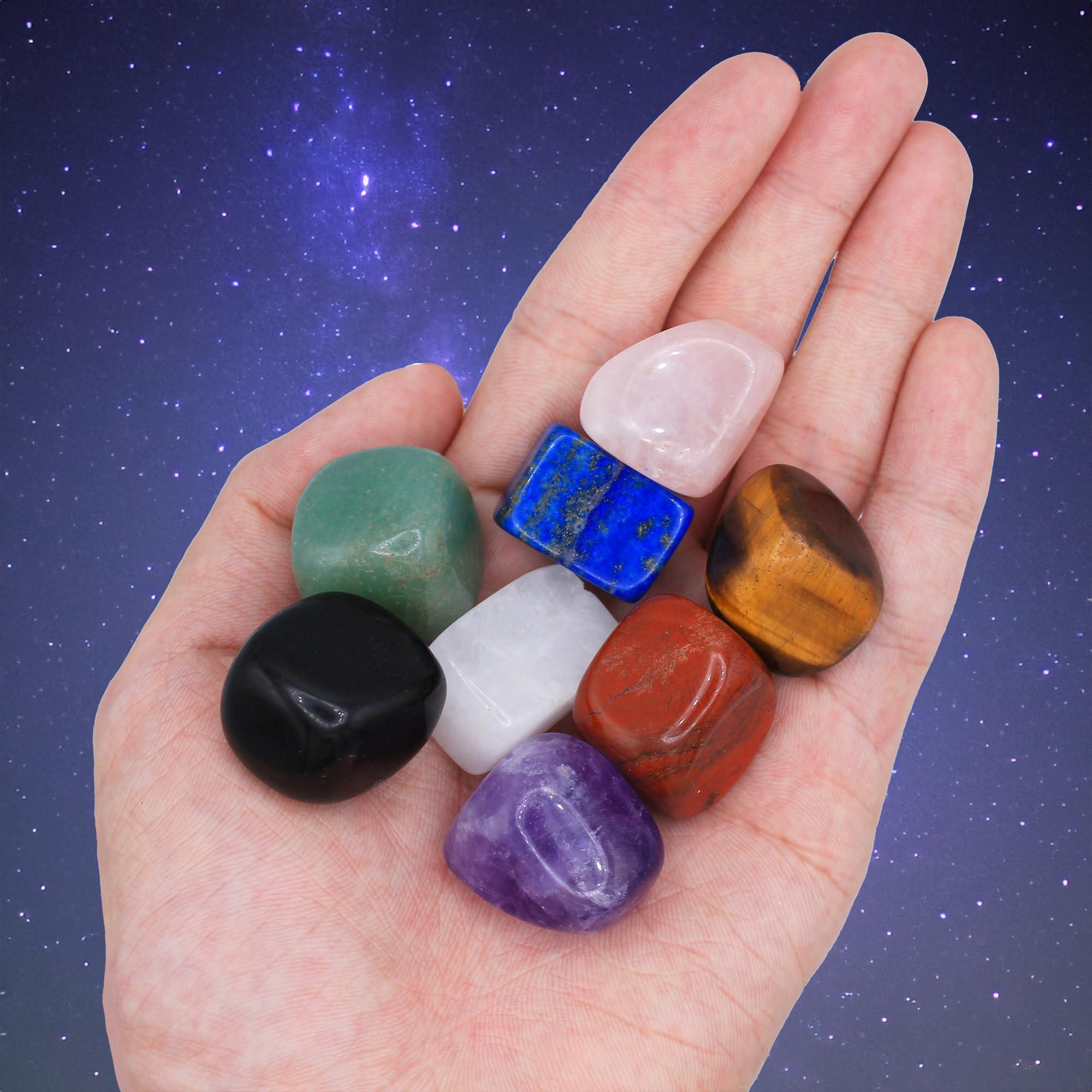 Mina Heal Mina Heal Chakra Stones Healing Crystals Set of 8 Tumbled and Polished for 7 Chakras Balancing Crystal Therapy Meditation Reiki or as Thumb Stones Palm Stones Worry Stones(Set of 8 Chakra Stones)