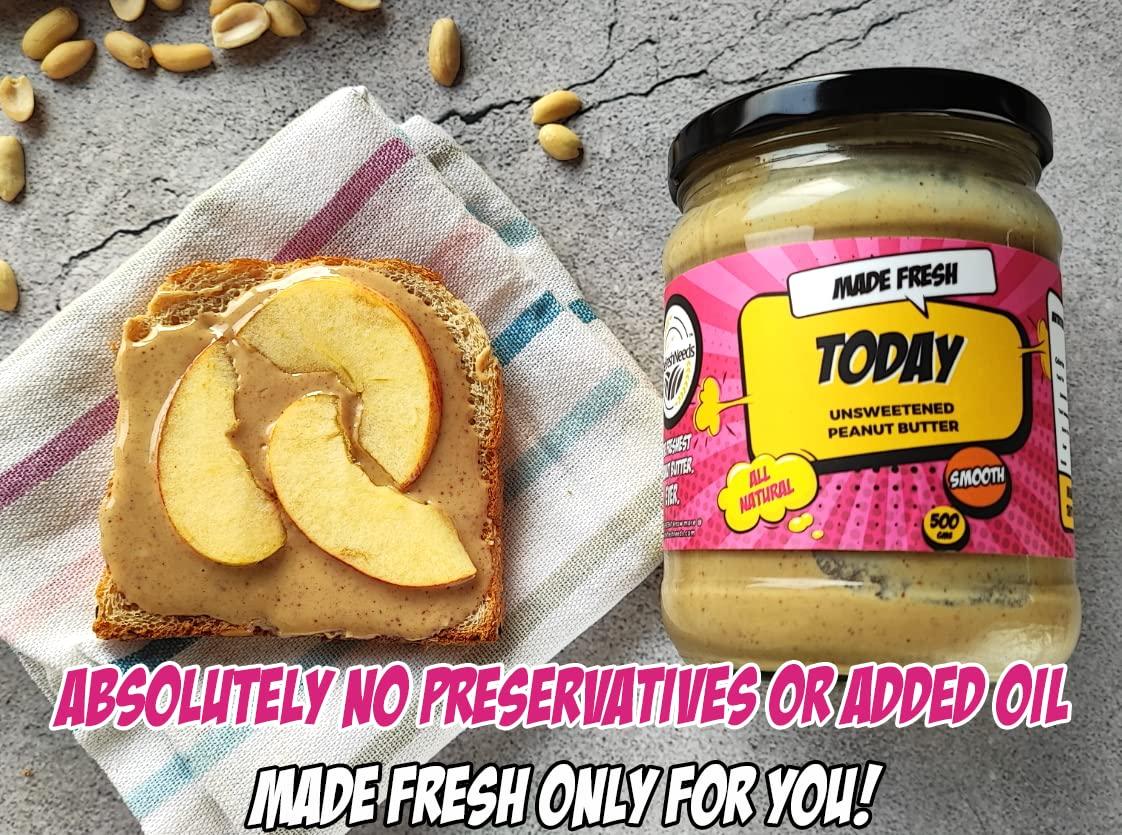 TheFreshNeeds TheFreshNeeds Natural Peanut Butter (Unsweetened Smooth) | Made Fresh on Order | 1kg | High Protein | Insanely Tasty & Healthy | 100% Peanuts | Sugar-free | 500gm x 2