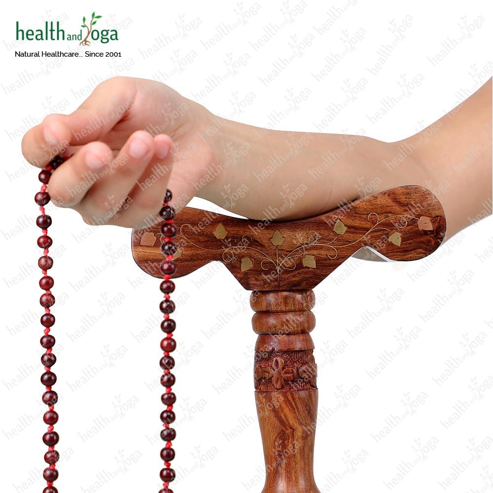 HEALTHANDYOGA HealthAndYoga Yoga Meditation Danda Wooden Carved Arm Rest Pole with Brass Inlays (1.5 feet)-Mala Japa, Dhyana, Swara Breath Manipulation & Pranayama practice- Ancient Device used by Yogis & Sadhus