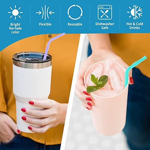 HASTHIP HASTHIP® 5Pcs Silicone Straws, Reusable Silicon Straws, Colorful Flexible BPA Free Foodgrade Silicon 8.4Inch Portable Straws for 20 oz 30 oz Water Glasses with Cloth Bag and Cleaning Brush