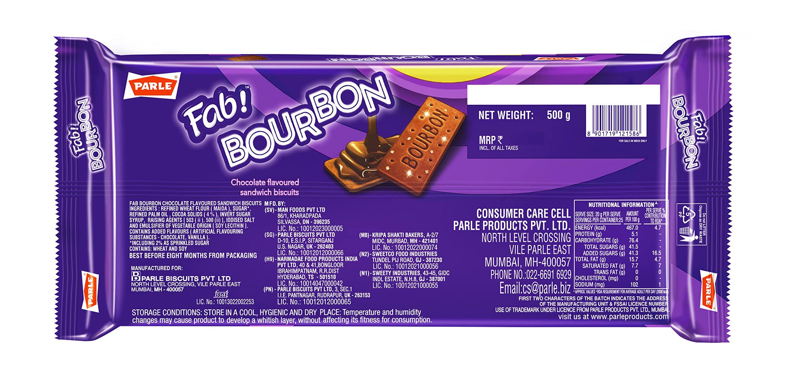 Parle Parle Fab Bourbon 500 Gm, Multicolor, Chocolate