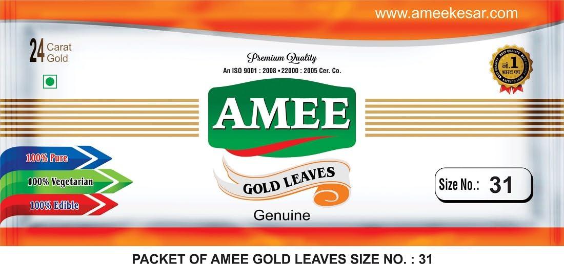 AMEE Amee Edible Gold Leaf Vark | 24K Gold Leaves | For Sweets Decoration, Cakes and Ayurvedic Medicine (3X5Inch - (4 Leaves Sheet X 1 Packet))