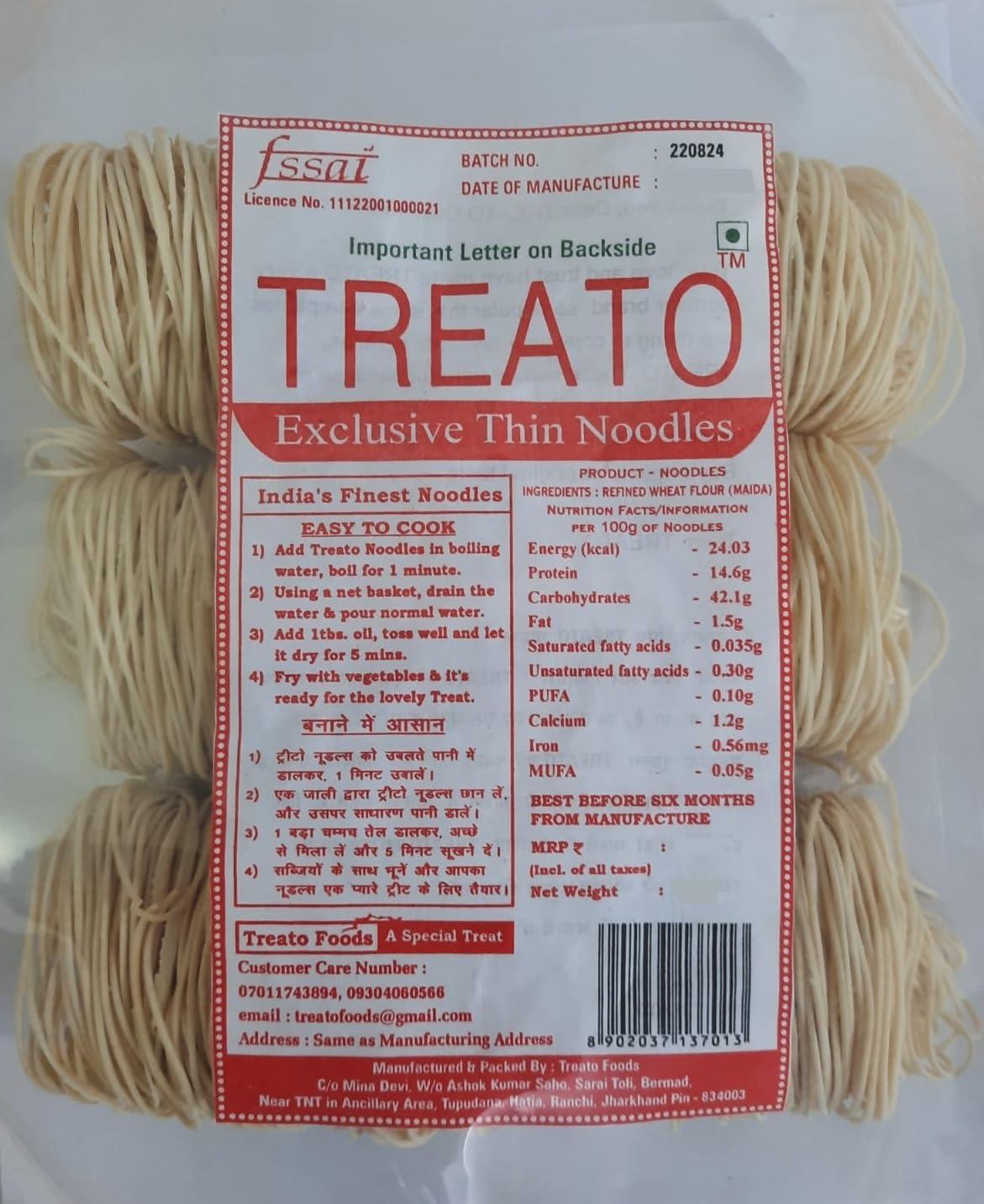 Treato Treato Thin Chow Noodles Exclusive Chowmein 6 Folded Pieces Packet - Vegetarian, 325, Gram