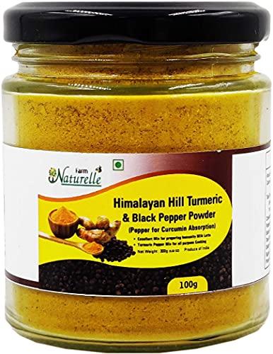 Farm Naturelle Farm Naturelle-Pure Himalayan Mountain Turmeric (Curcumin) with Black Pepper (Peperine) Powder -100 gms