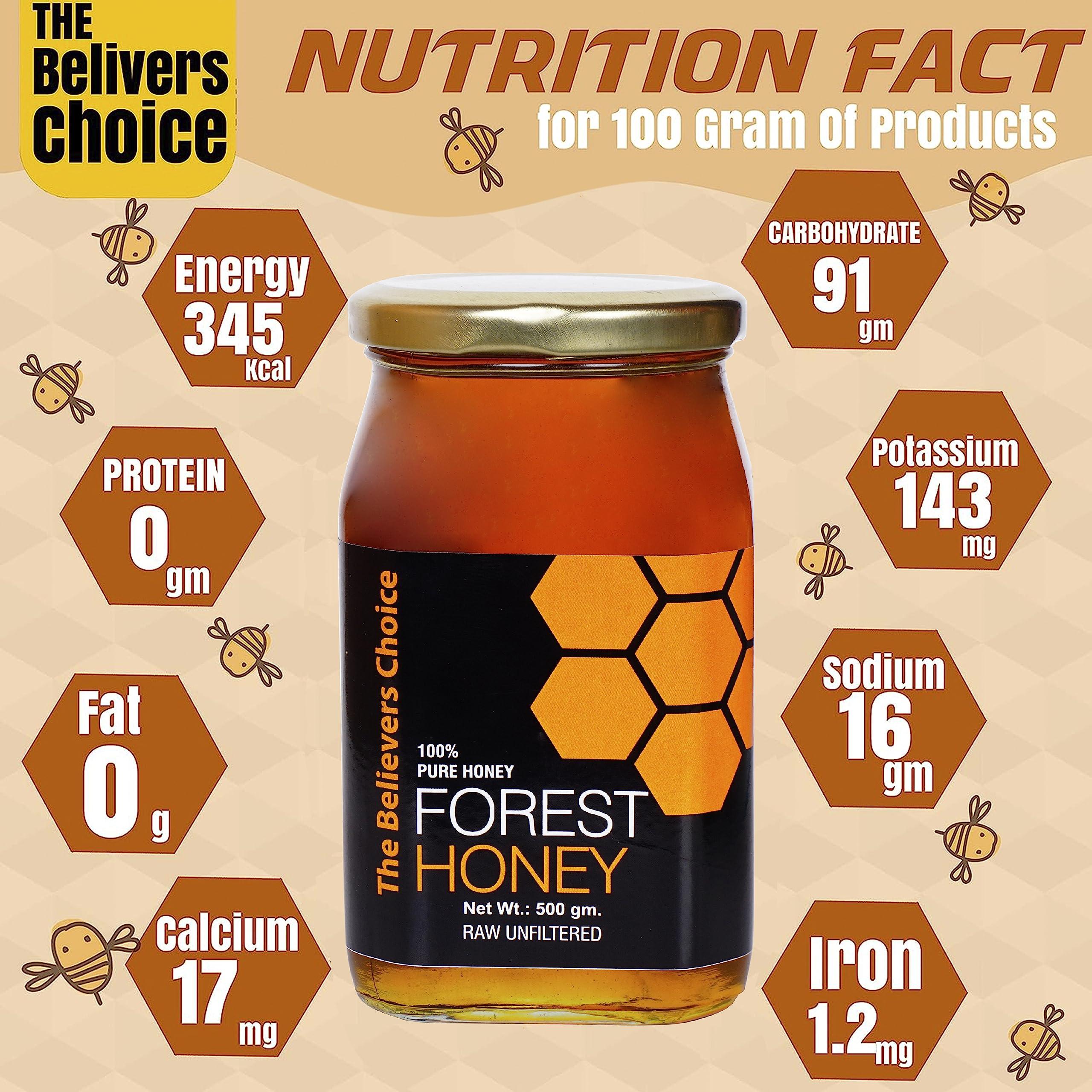 The Believers Choice The Believers Choice Raw Organic Forest Honey, Wild, Unprocessed, Unheated, Non Pasteurized, Original Honey 100% Pure and Natural, Collected from Deep Forest , 500 Gram jar