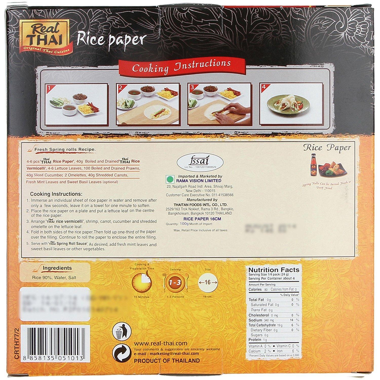 Real THAI Original Thai Cuisine Real THAI Original Thai Cuisine Rice Paper Round 22 cm, 3.53 oz  100 g