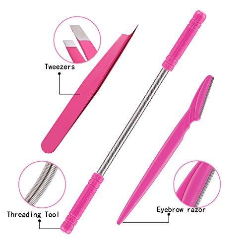 Kapmore Kapmore Facial Hair Remover Facial Threading Tool Set Removing Hairs On The Upper Lip, Chin, Cheeks, Sideburns Including Hair Epilator Wand, Beauty Tweezers,Eyebrow Shaping Razor Rose Pink