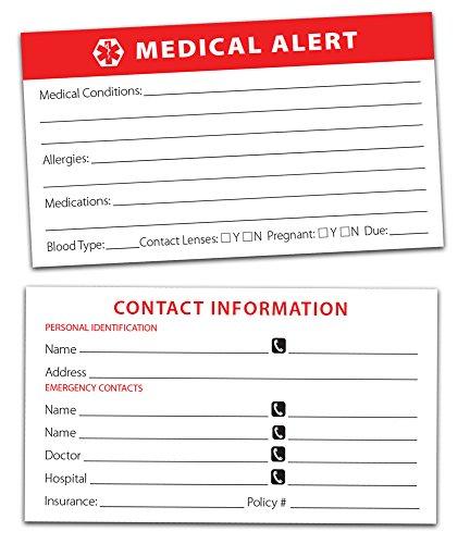 PILL THING Medical Alert ID Wallet Card - 10 Pack for Emergencies Heavyweight Card Stock Bright Red Easy to Read Made in USA Could Save Your Life by Pill Thing