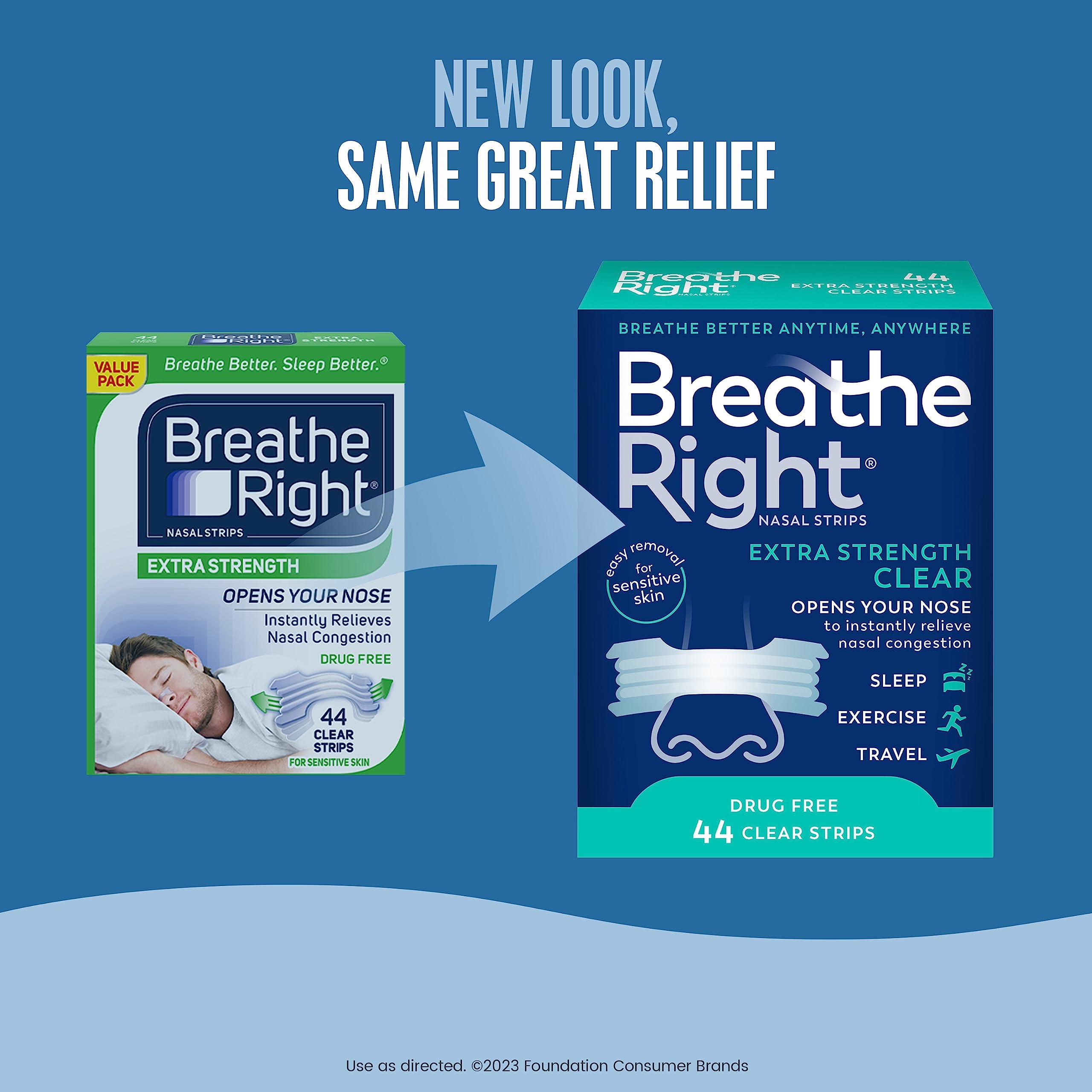 Breathe Right Breathe Right Breathe Right Extra Clear Drug-Free Nasal Strips for Nasal Congestion Relief, 44 count