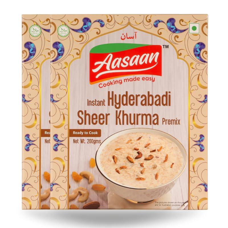 Aasaan Aasaan Sheer Kurma Premix 200gms, Ready to Cook Sheer Khurma Mix, Instant Hyderabadi Sheer Khurma Premix, Indian Sweets Sheer Khurma Ready Mix Vegetarian Dessert (Pack of 2)