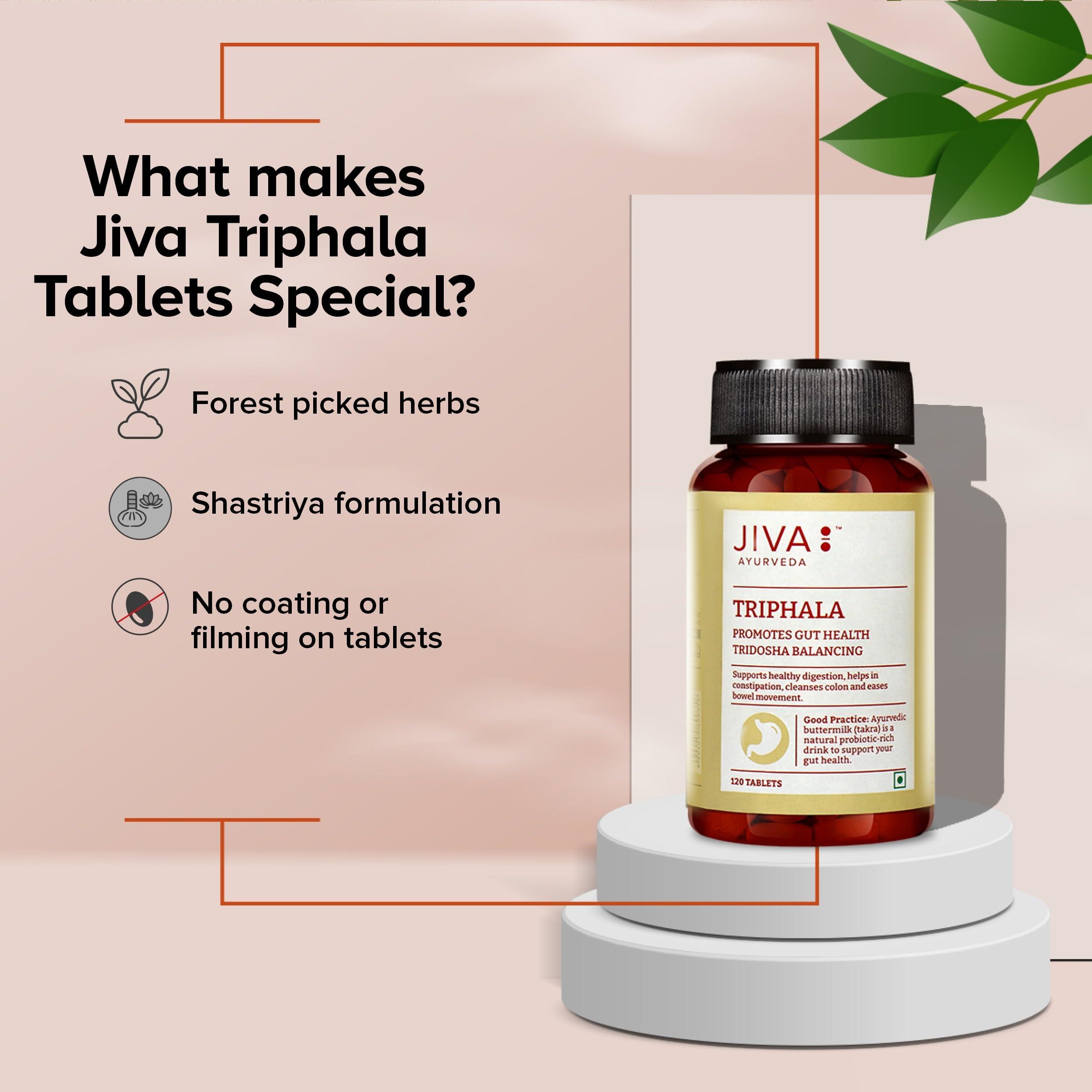 Jiva Jiva Triphala Tablet 500mg | 100% Ayurvedic Formulation Improves Digestion, Promotes Gut Health & Relives Constipation | Balances 3-Doshas | Excellent For Eye & Hair Issues - 60 Tablets (Pack Of 1)