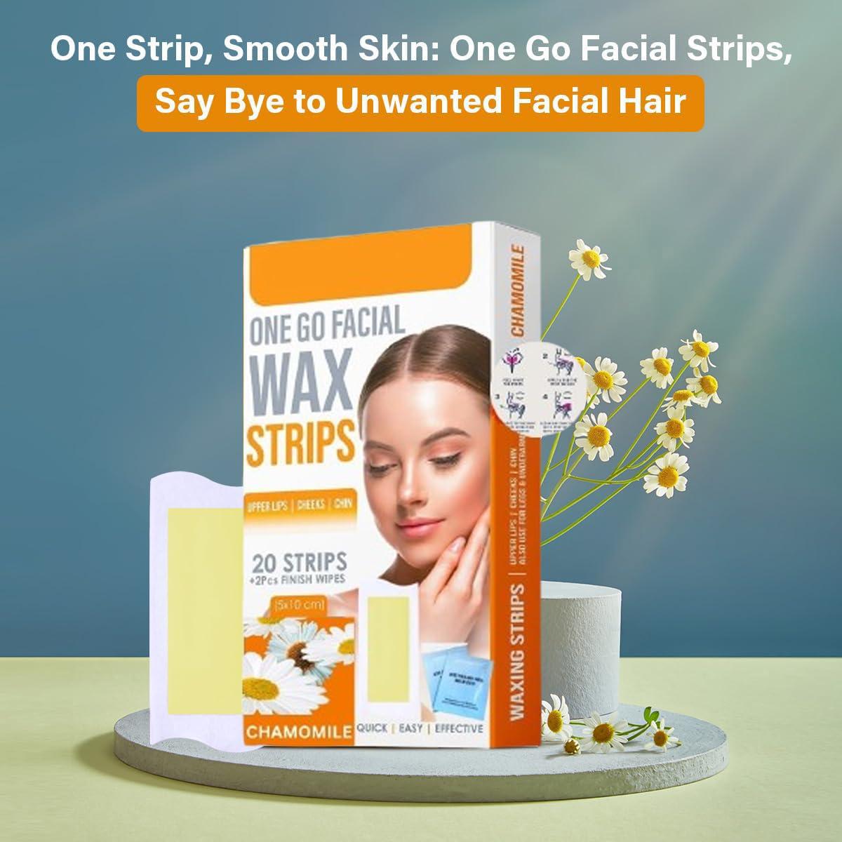 KNYUC MART KNYUC MART Hair Removal Waxing Strips for Eyebrows Face Upper Lip Chin Facial Wax Strips for For Legs,underarms (20 Strips +2 pcs finish wipes) (CHAMOMILE)